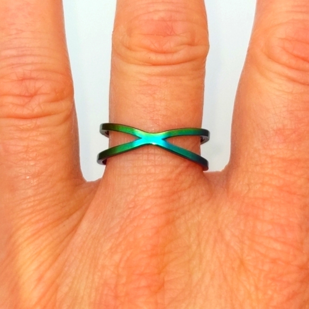 Duochrome Stainless Steel Ring, Size 8